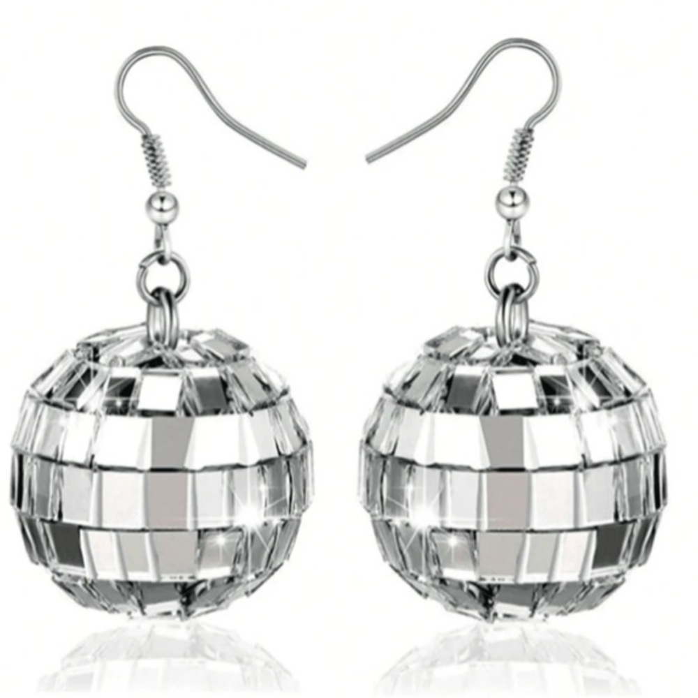 🆕 Silver Disco Ball Earrings